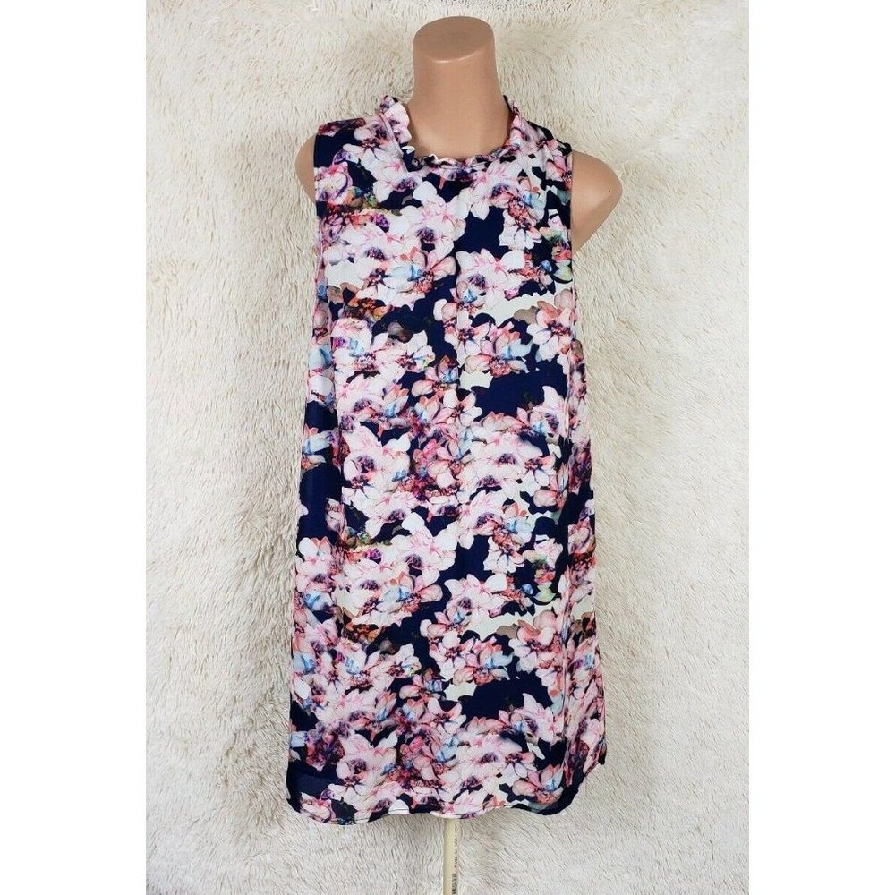 CYNTHIA ROWLEY Women's Size 4 Ruffled Neck Sleeveless Dress Multicolor Floral S
